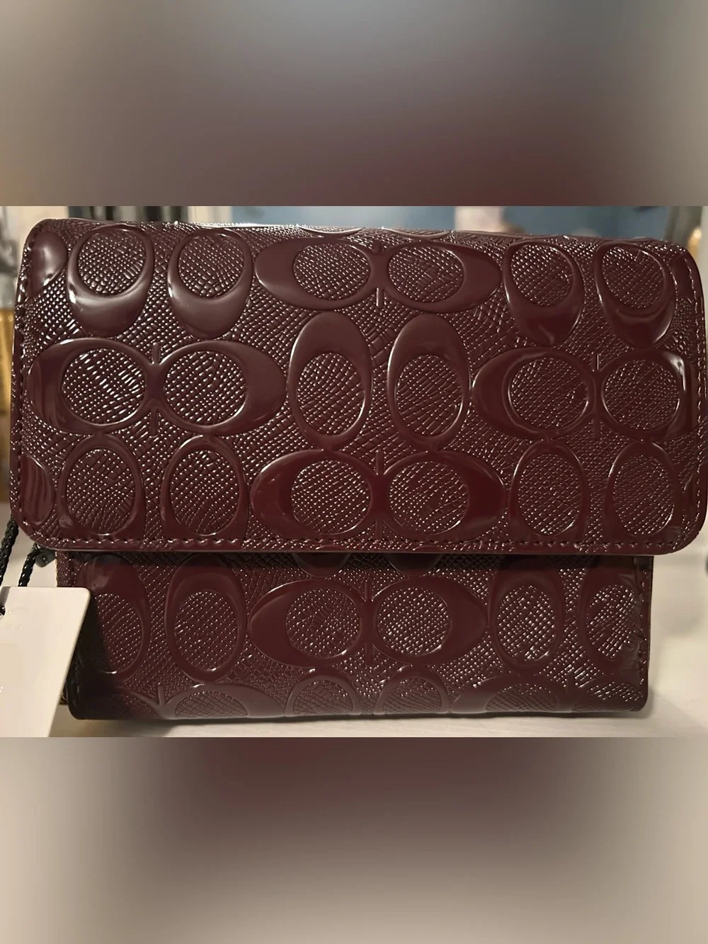 Glossy embossed Women's mini purse /wallet in deep burgundy